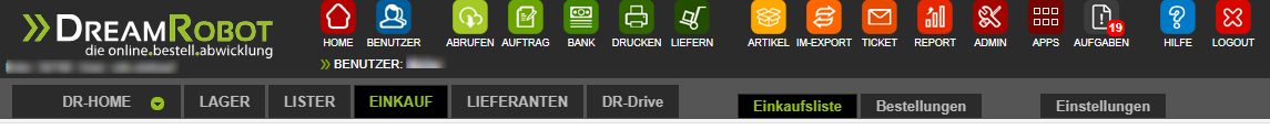 DreamRobot Einkauf-Menüleiste